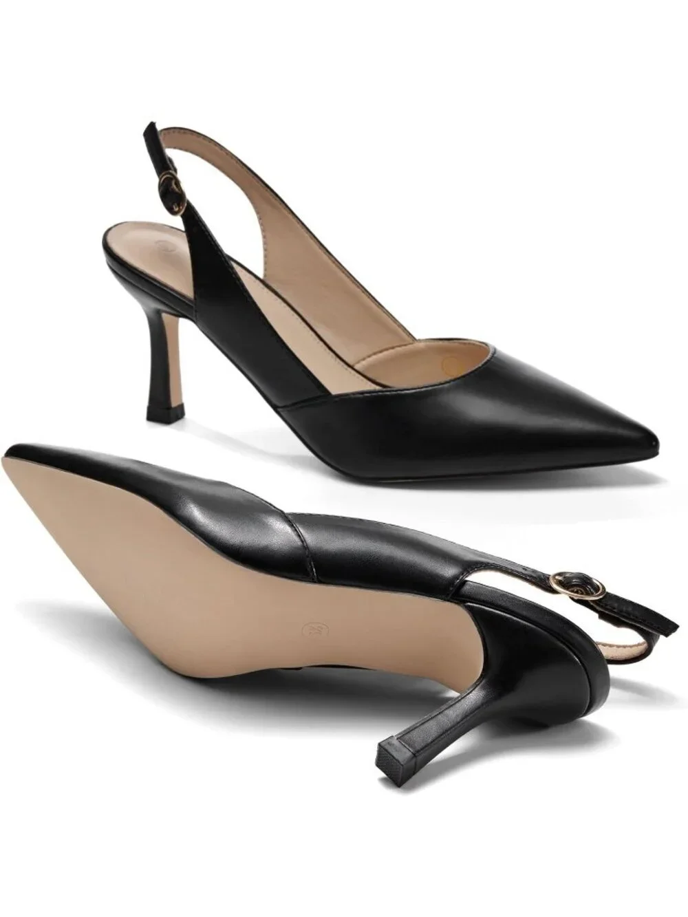 Women's Slingback Kitten Heels Closed Black/Pu Toe Backless Dress Pumps Shoes